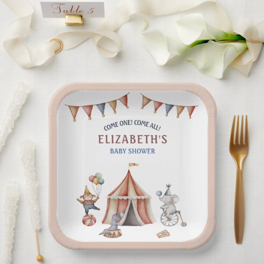 Whimsical Animals Circus Party Baby shower Papieren Bordje (Huwelijk)