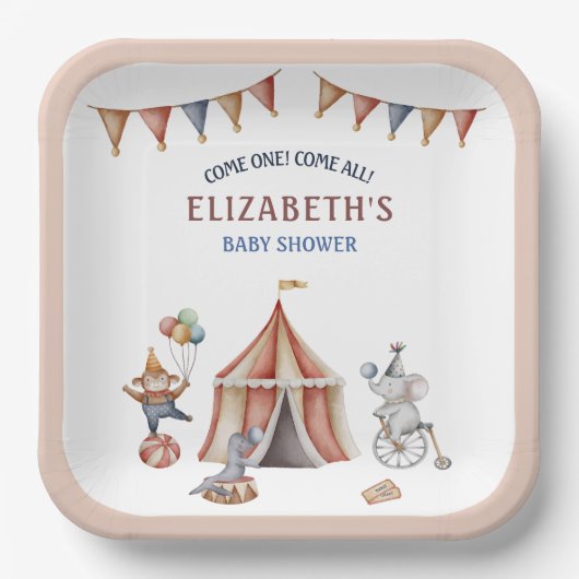 Whimsical Animals Circus Party Baby shower Papieren Bordje (Voorkant)