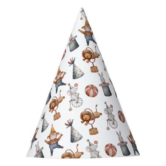 Whimsical Animals Circus Verjaardagsfeest Feesthoedjes (Voorkant)