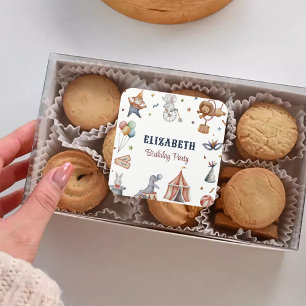 Whimsical Animals Circus Verjaardagsfeest Vierkante Sticker