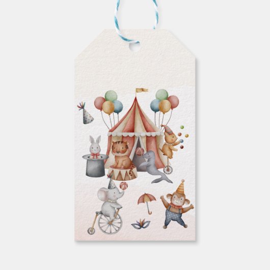 Whimsical Animals Circus Verjaardagsfeestje Cadeau Cadeaulabel (Achterkant)