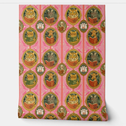 Whimsical animals reading books  behang (Afrollen)