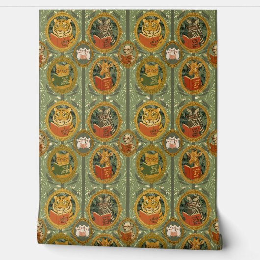 Whimsical animals reading books wallpaper behang (Afrollen)