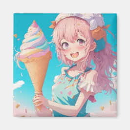 Whimsical Anime Meisje met Ice Cream Cone Magneet