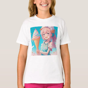 Whimsical Anime Meisje met Ice Cream Cone T-shirt