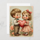 Whimsical Antieke Valentijnsdag Feestdagenkaart (Voorkant / Achterkant)