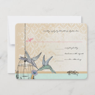 Whimsical Antieke Vogelkooi Huwelijks RSVP Kaartje