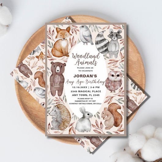 Whimsical Any Age Woodland Animals Verjaardagsfees Kaart