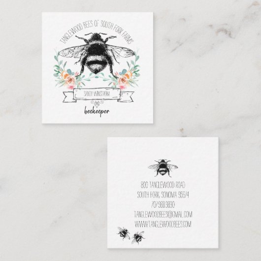 Whimsical Apiary Elegant Honey Bee Logo Imker Vierkante Visitekaartje (Voorkant / Achterkant)