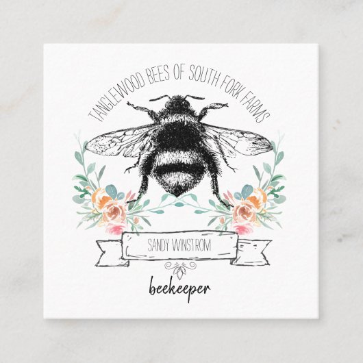 Whimsical Apiary Elegant Honey Bee Logo Imker Vierkante Visitekaartje (Voorkant)