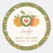 Whimsical Apple Theme Herfst Baby shower Groen Ronde Sticker (Voorkant)