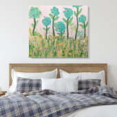Whimsical Aqua Bloemen Canvas Afdruk (Insitu (Slaapkamer))