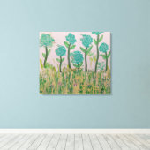 Whimsical Aqua Bloemen Canvas Afdruk (Insitu (Houten vloer))