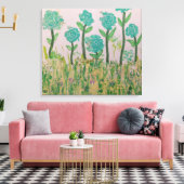 Whimsical Aqua Bloemen Canvas Afdruk (Insitu (Woonkamer))