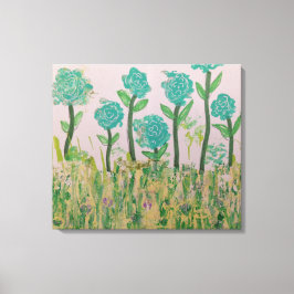 Whimsical Aqua Bloemen Canvas Afdruk