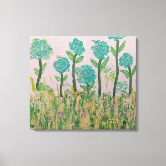Whimsical Aqua Bloemen Canvas Afdruk (Voorkant)