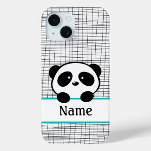 Whimsical Aqua Blue Gepersonaliseerde Panda iPhone 15 Case
