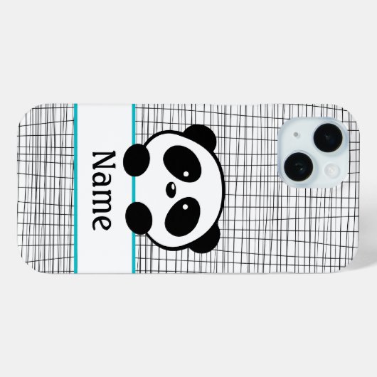 Whimsical Aqua Blue Gepersonaliseerde Panda Case-Mate iPhone Case (Achterkant (horizontaal))