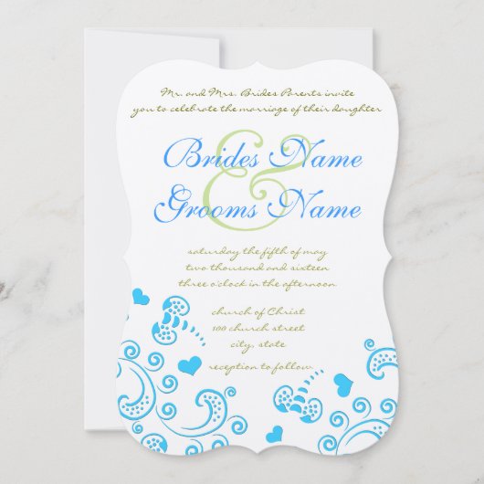 Whimsical Aqua Bumble Bee Swirl Wedding Invite Kaart (Voorkant)