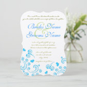 Whimsical Aqua Bumble Bee Swirl Wedding Invite Kaart (Staand voorkant)