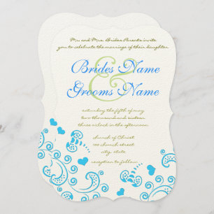 Whimsical Aqua Bumble Bee Swirl Wedding Invite Kaart