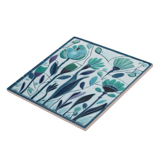 Whimsical Aqua Turquoise Bloemen Tegeltje (Zijkant)