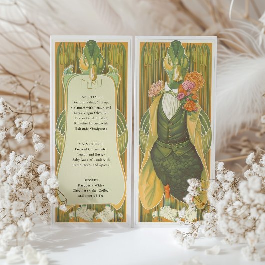 Whimsical Art Deco Duck Wedding Menu Kaart