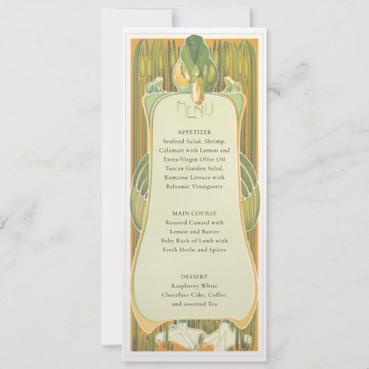 Whimsical Art Deco Duck Wedding Menu Kaart (Voorkant)