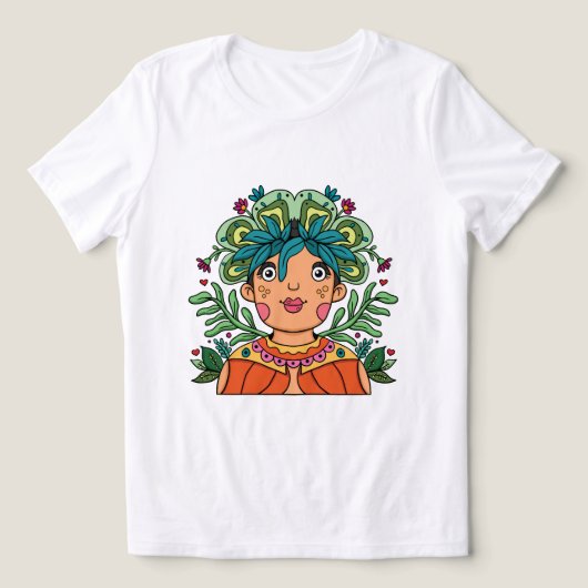 Whimsical Art Girl with Floral Crown Tri-Blend Shirt (Design voorkant)