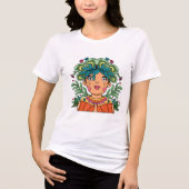 Whimsical Art Girl with Floral Crown Tri-Blend Shirt (Voorkant)