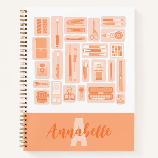 Whimsical Art levert Oranje patroonmonogram Notitieboek (Voorkant)