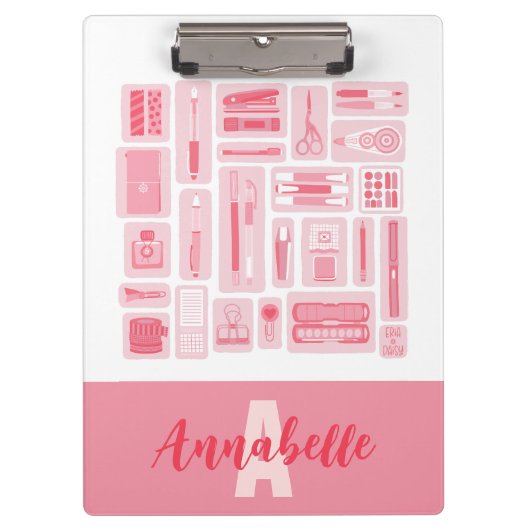 Whimsical Art levert roze patroon monogram Klembord (Voorkant)