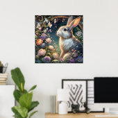 Whimsical Art Nouveau Bunny Floral Elegance Poster (Thuiskantoor)