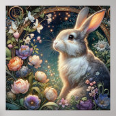 Whimsical Art Nouveau Bunny Floral Elegance Poster (Voorkant)