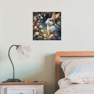 Whimsical Art Nouveau Bunny Floral Elegance Poster