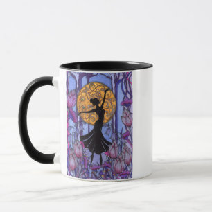 Whimsical Art Nouveau Dansende Silhouet Zwart Twee Mok