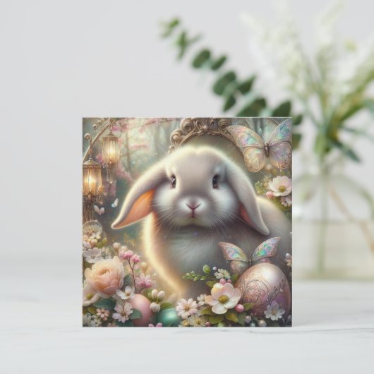 Whimsical Art Nouveau Fantasy Lop Bunny Pasen Feestdagenkaart (Staand voorkant)