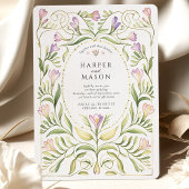 Whimsical Art Nouveau Freesias Gold Wedding Kaart