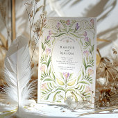 Whimsical Art Nouveau Freesias Gold Wedding Kaart