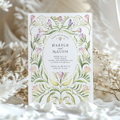 Whimsical Art Nouveau Freesias Gold Wedding Kaart