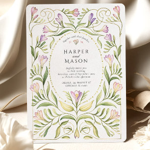 Whimsical Art Nouveau Freesias Gouden Bruiloft Kaart