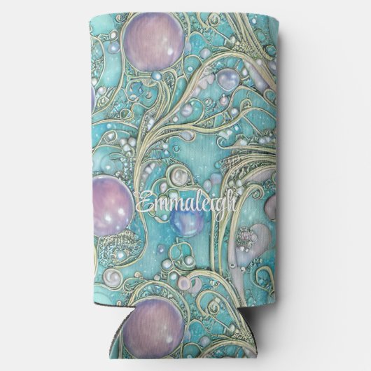 Whimsical Art Nouveau Monogram Seltzer Blikjeskoeler (Achterkant)