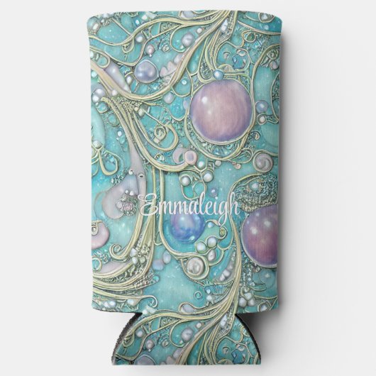 Whimsical Art Nouveau Monogram Seltzer Blikjeskoeler (Voorkant)