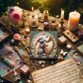 Whimsical Art Nouveau Muzikant Konijn Pasen Feestdagenkaart