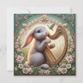 Whimsical Art Nouveau Muzikant Konijn Pasen Feestdagenkaart (Voorkant)