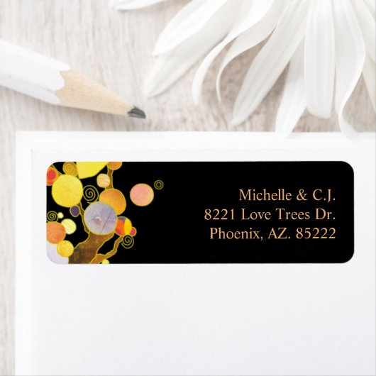 Whimsical Art Nouveau Trees Wedding Address Etiket (Insitu)