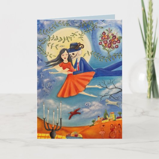 Whimsical Art Skelet en Vrouw Eeuwige Liefde Kaart (Voorkant)