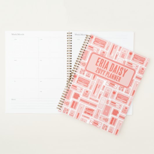 Whimsical Art Supplies patroon koraal rood Planner (Display)