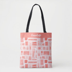 Whimsical Art Supplies patroon koraal rood Tote Bag