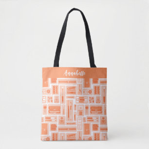 Whimsical Art Supplies Patroon Perzik Sinaasappel Tote Bag